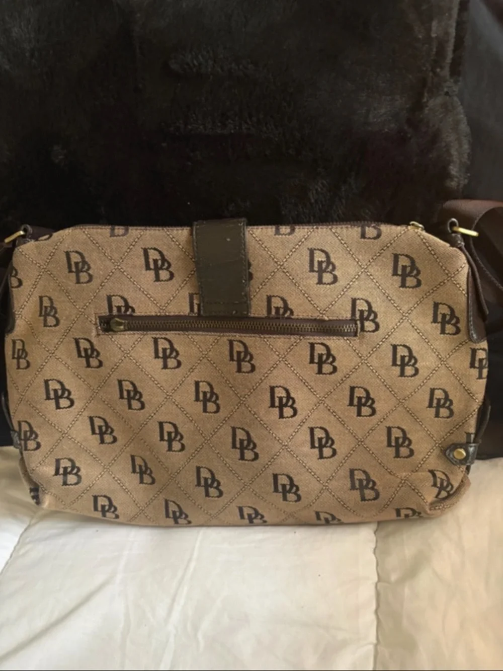 Vintage Patterned Canvas Messenger Bag in Brown with Adjustable Strap
